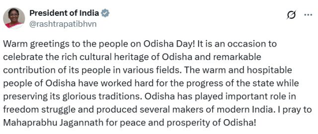 Prez,PM,CM Greet On Odisha Day